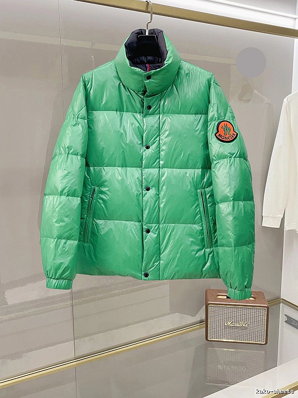 Moncler Hooded Puffer Jacket with Bright Green Hooded Badge