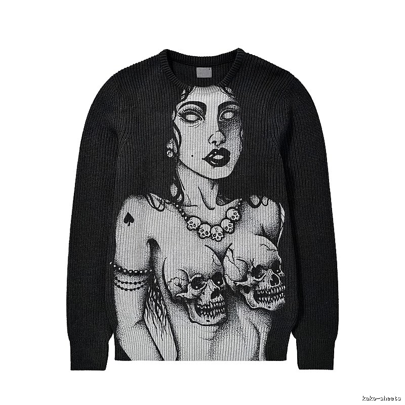 Monogram Anime graphic sweater Black Knit Top for Casual Outfits