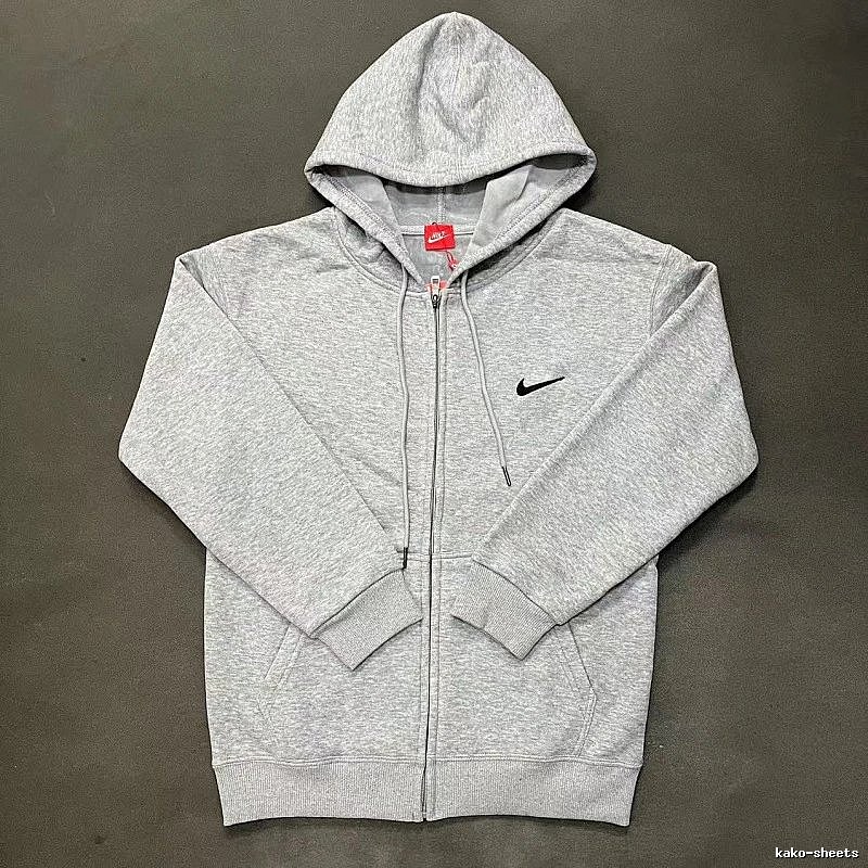 Nike Zip-Front Design Gray Zip Hoodie Daily Styling Swoosh