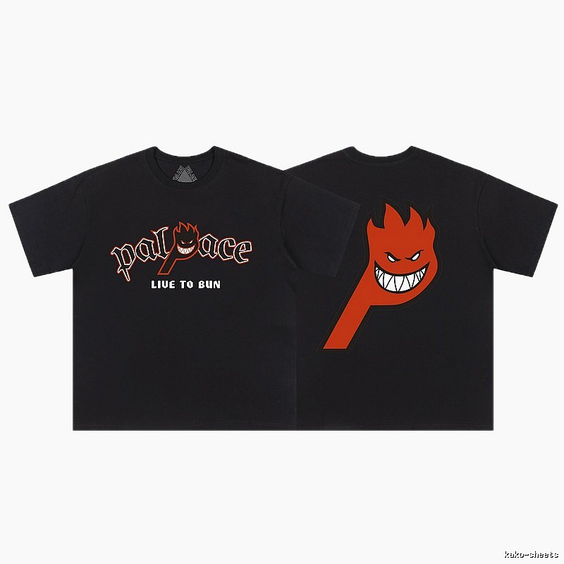 Palace Flame Print Street Style Black Short-sleeve T-shirt