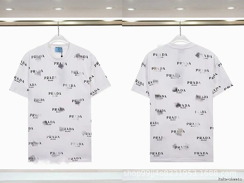 Prada All-over Print Streetwear Style White Short-sleeve T-Shirt