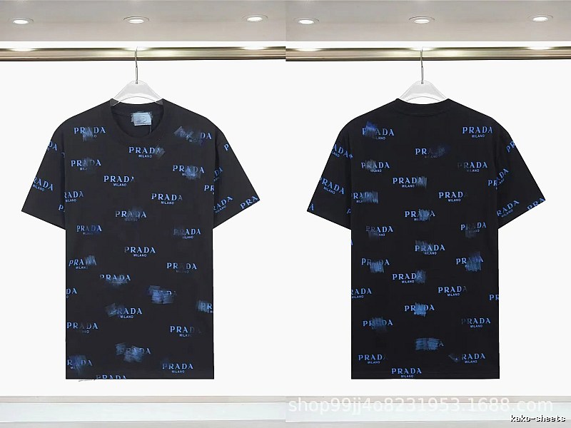 Prada All-over Printed Streetwear Style Black Short-sleeve T-shirt