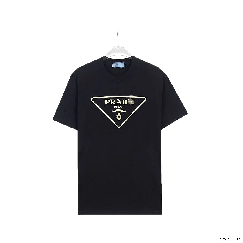 Prada Classic Triangular Logo Minimalist Style Black T-Shirt