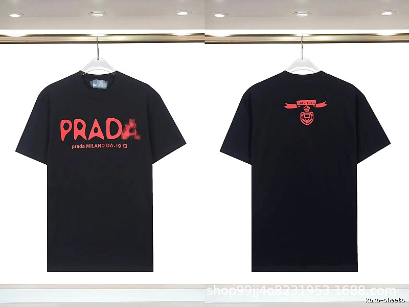 Prada Letter Print Trendy Cool Style Black Short-sleeve T-shirt