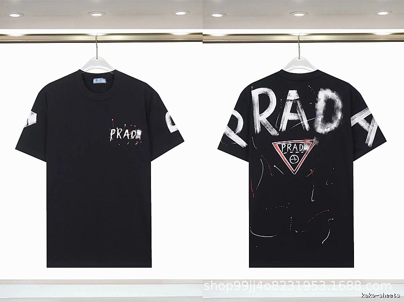 Prada Triangle Logo Graffiti Style Black Short-sleeve T-shirt