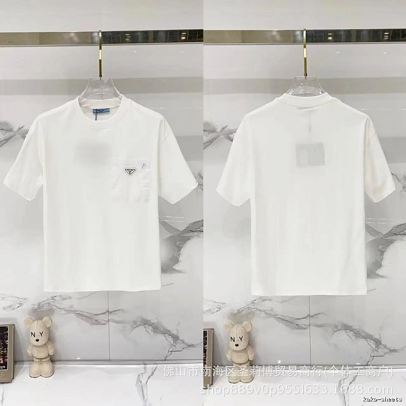 Prada Triangle Logo Minimalist Style White Short-sleeve T-shirt
