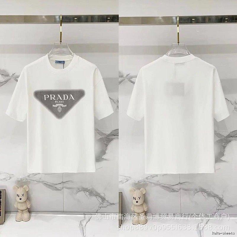 Prada Triangle Logo Minimalist Style White T-Shirt