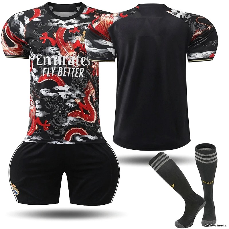 Real Madrid dragon pattern Chinese style black jersey