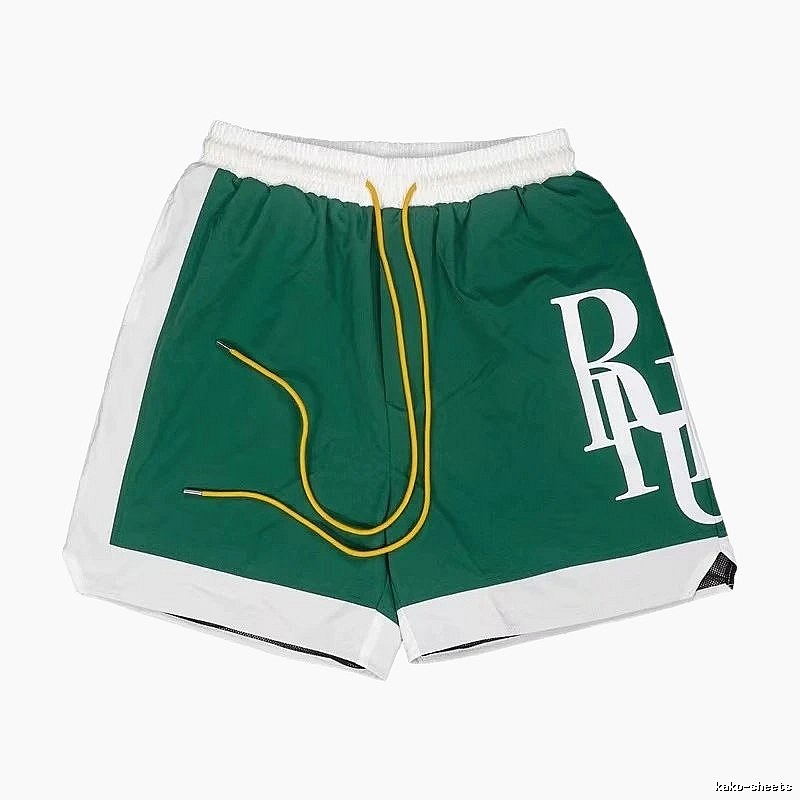 RHUDE sporty green and white shorts