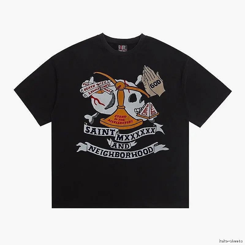 SAINT Skull Print Street Style Black T-Shirt