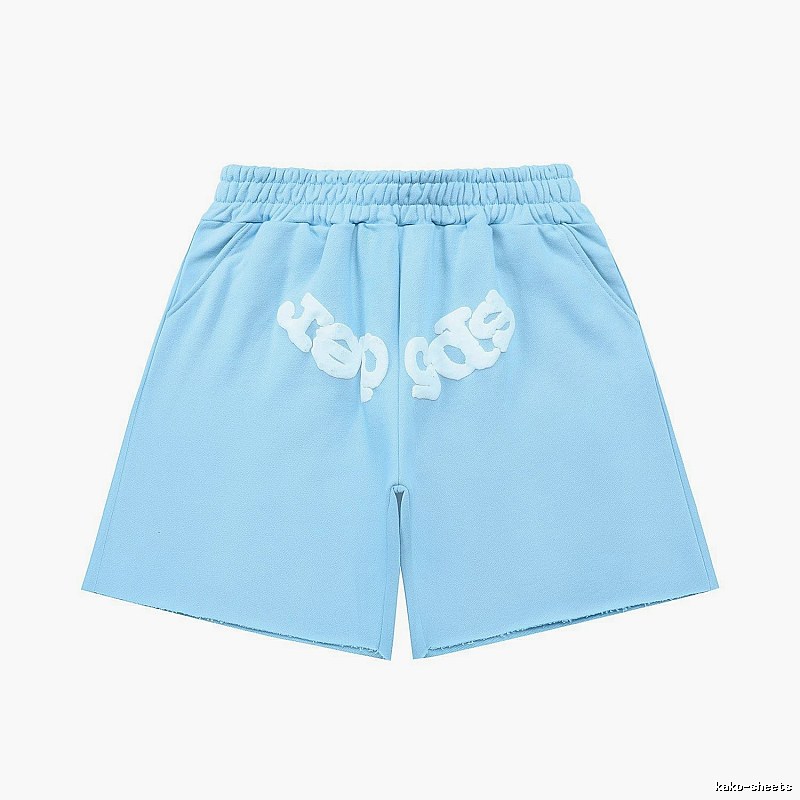 Sp5der letter-style light blue shorts