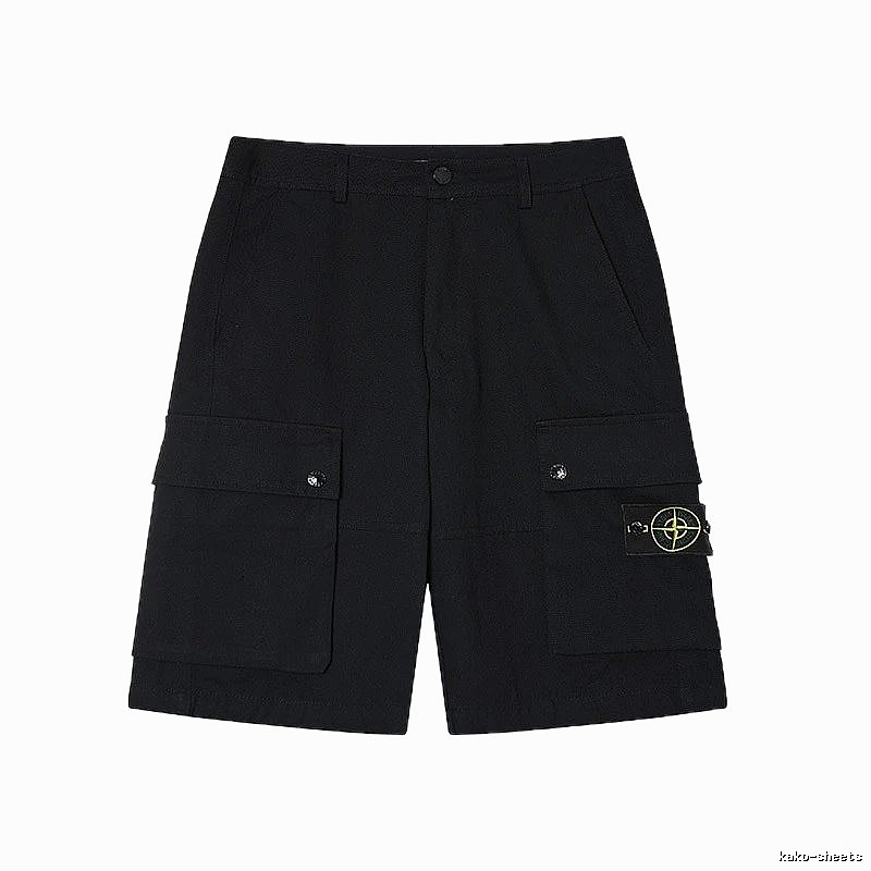 Stone Island Classic Compass Workwear Style Black Shorts