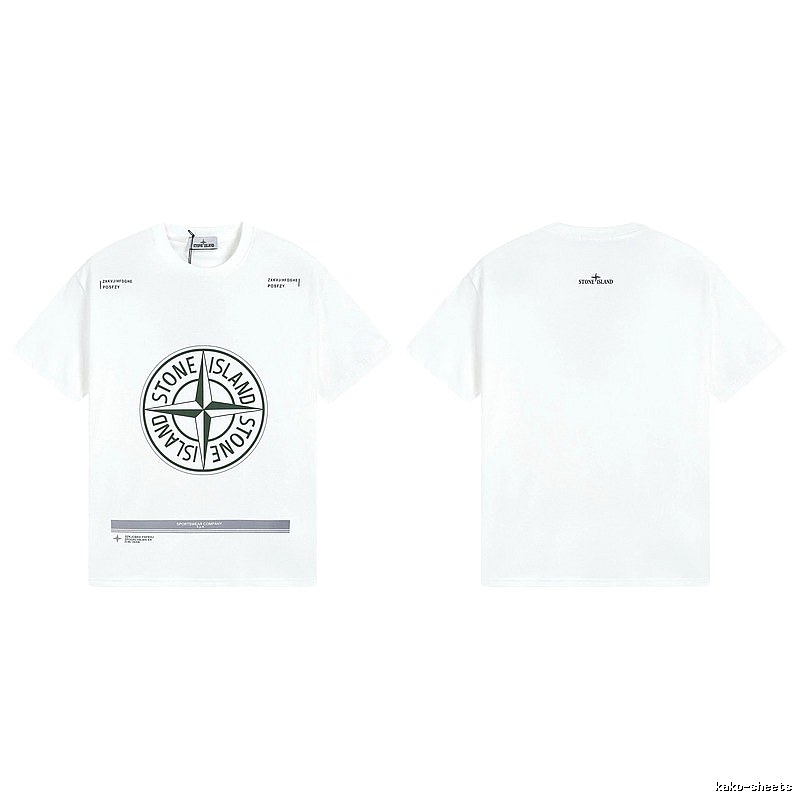 Stone Island Compass Print Casual Style White Short-sleeve T-shirt