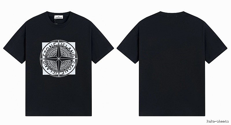 Stone Island Compass Print Street Style Black T-Shirt