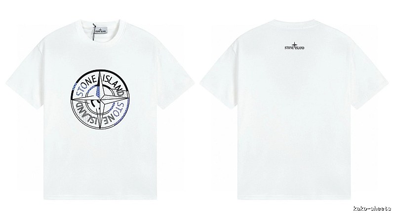 Stone Island Compass Print Street Style White T-shirt
