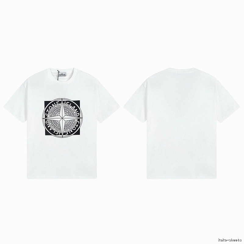 Stone Island Compass Print Street Style White T-Shirt