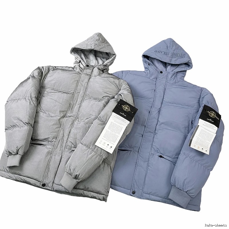 Stone Island hooded minimalist grey-blue down jacket
