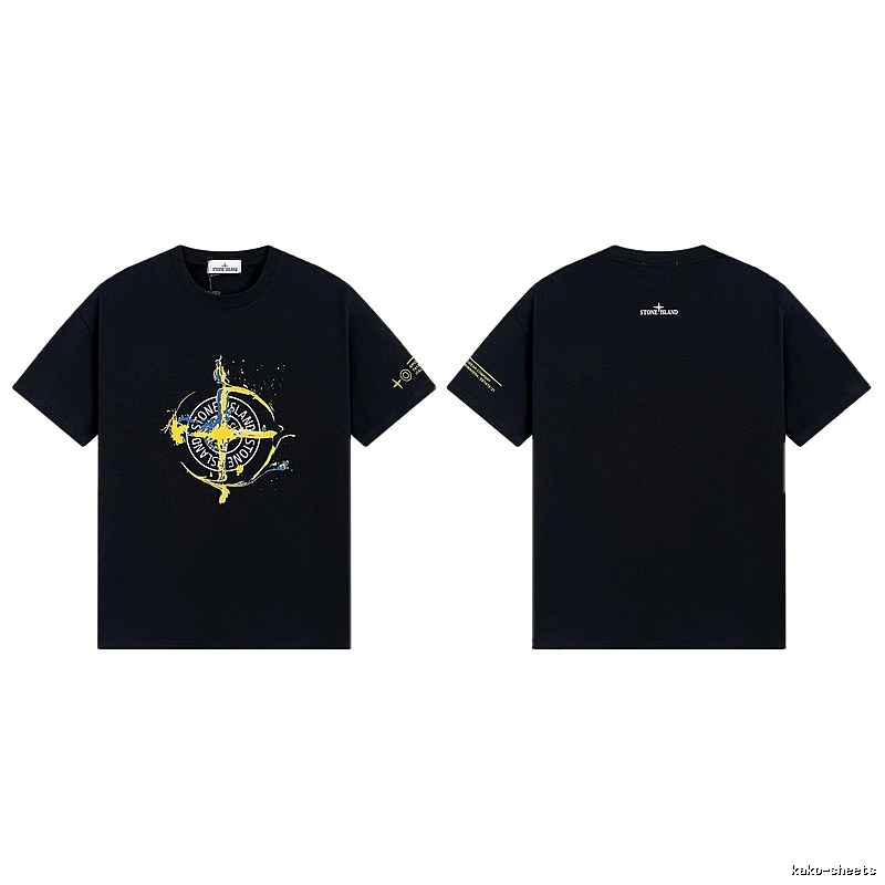 Stone Island Ink-splattered Street Style Black Short-sleeve T-shirt