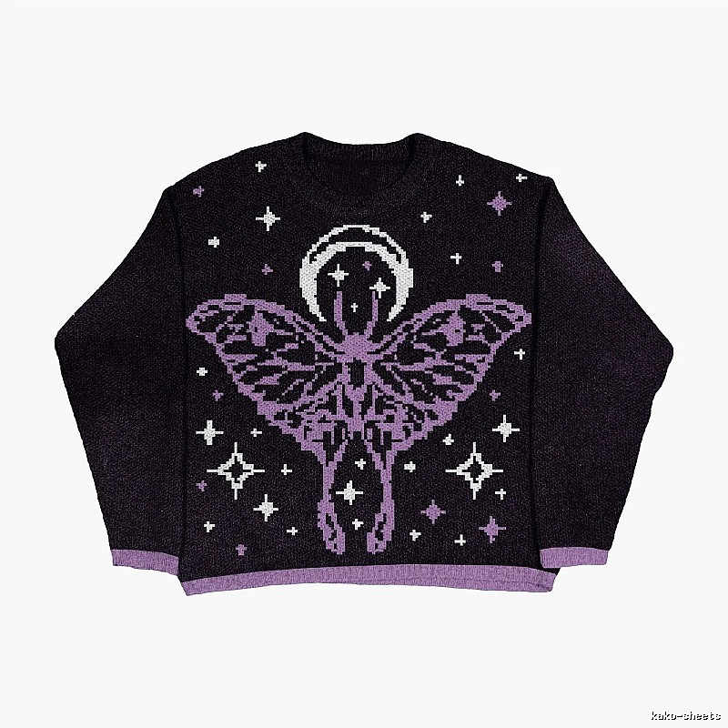 Streetwear Anime graphic sweater Black Knit Top with Logo Accent