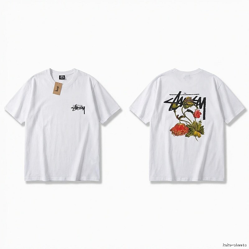 Stussy Floral Print White T-Shirt