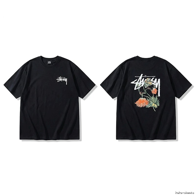 Stussy floral-style black T-shirt