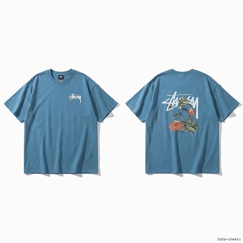 Stussy floral-style blue T-shirt