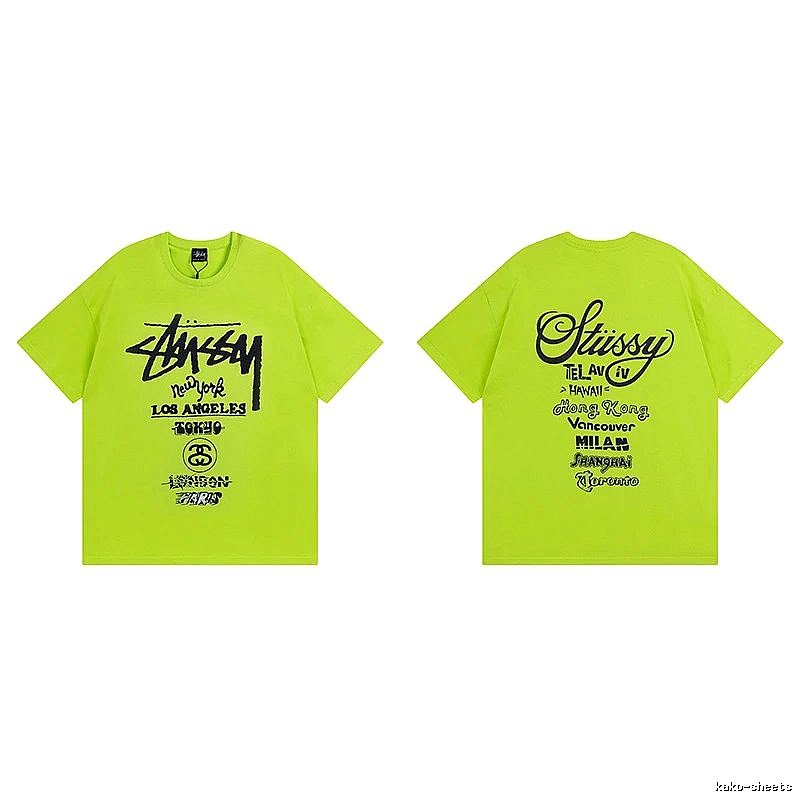 Stussy Fluorescent Green Spider Graphic T-Shirt Soft Neutral Logo