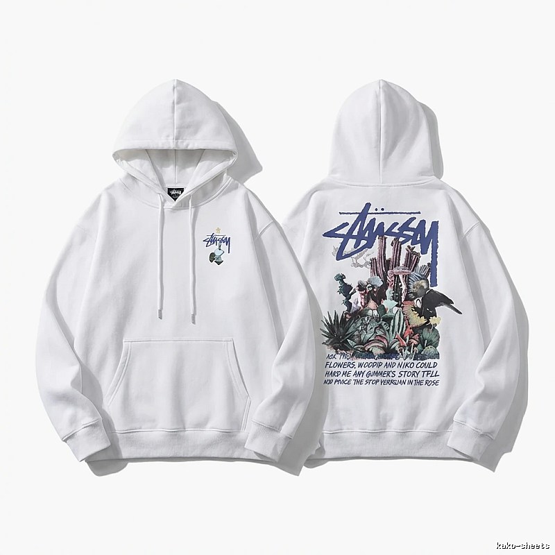 Stussy-printed trendy white hoodie