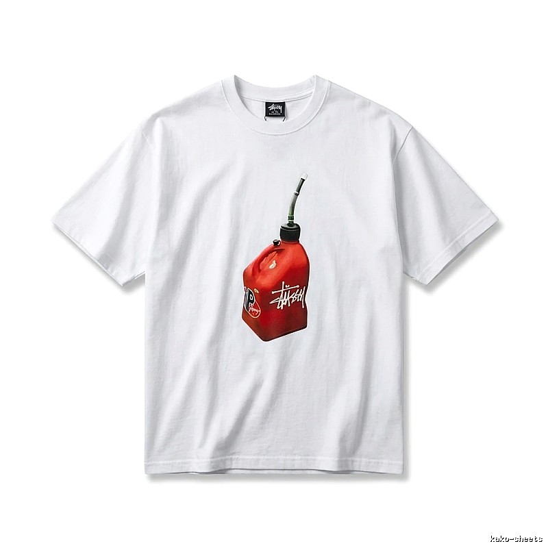 Stussy white T-shirt with red oil barrel print