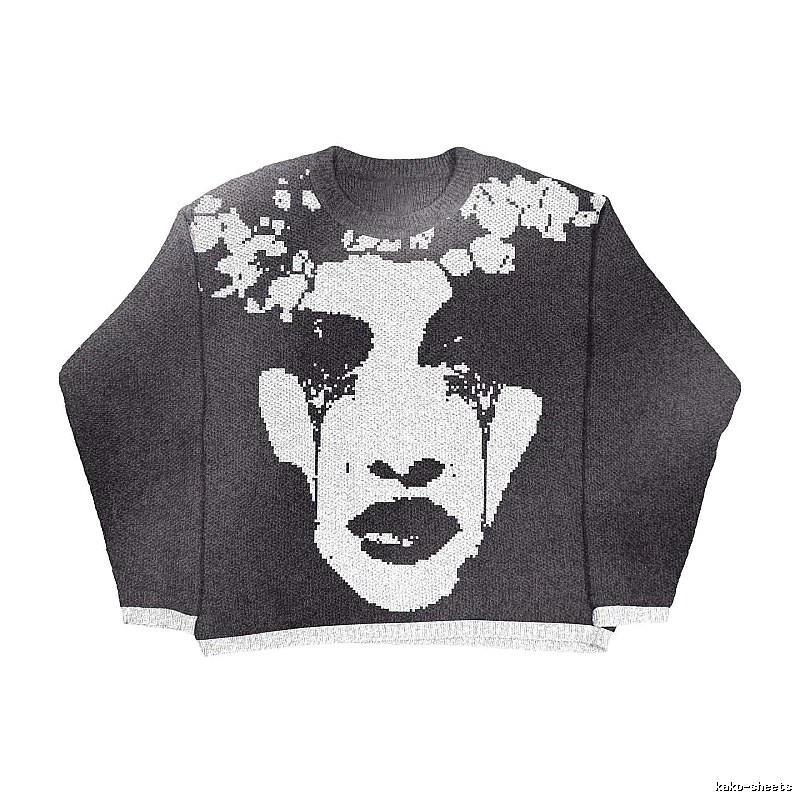 Summer Anime graphic sweater Black Knit Top with Clean Finish