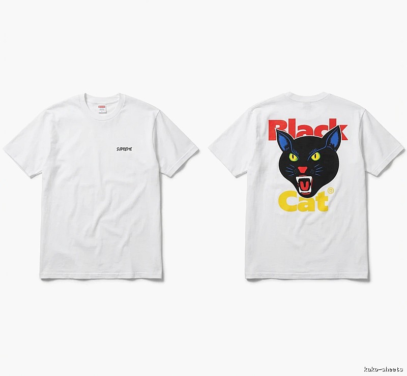 SUPREME Black Cat Print White T-shirt