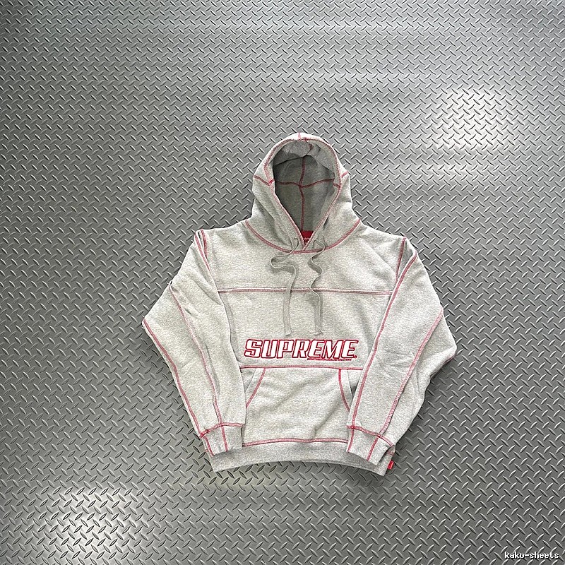Supreme Heather Grey Red Piping Hoodie