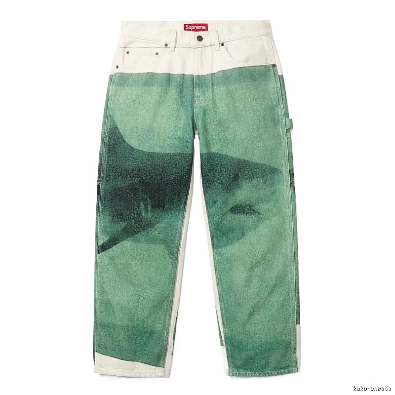 Supreme shark pattern workwear-style green pants
