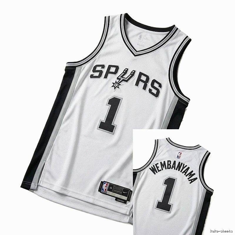 The white and black basketball uniform of Spurs' Wembanyama