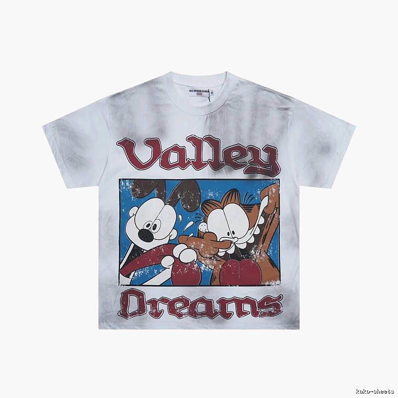 Valley Cartoon Print Vintage Distressed White T-Shirt