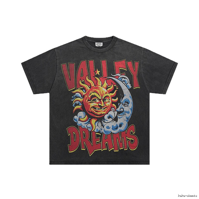 Valley Sun & Moon Print Vintage Black T-Shirt
