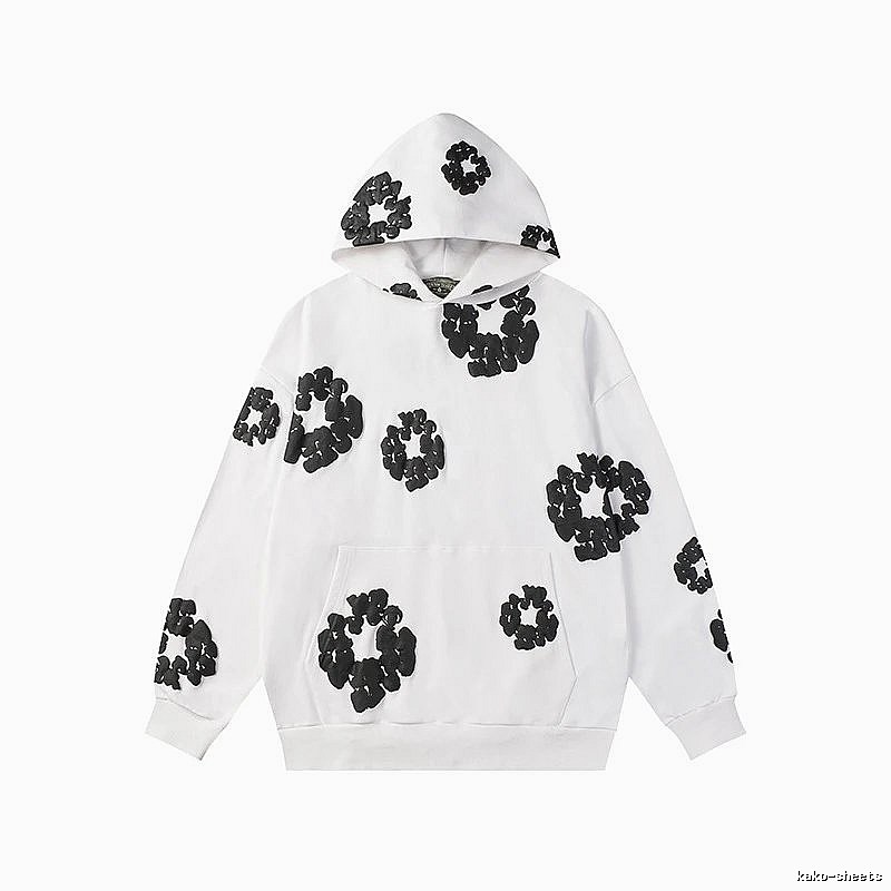White Hoodie with Black Flower Pattern