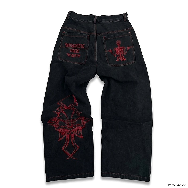 Y2K style black and red jeans