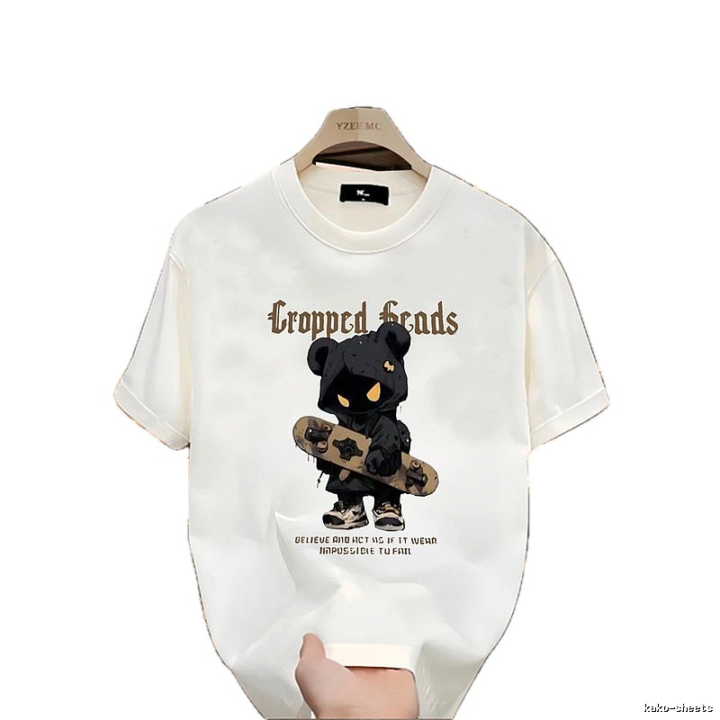 YZEEMC Bear Print Dark Style Off-white T-shirt